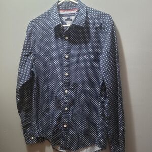 Tommy Hilfiger Blue and White Diamond Check Pattern Button Up Shirt M